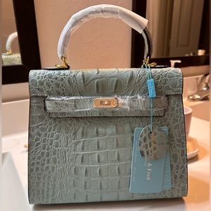 Tiffany & Fred Paris Alligator-Embossed Leather Shoulder Bag